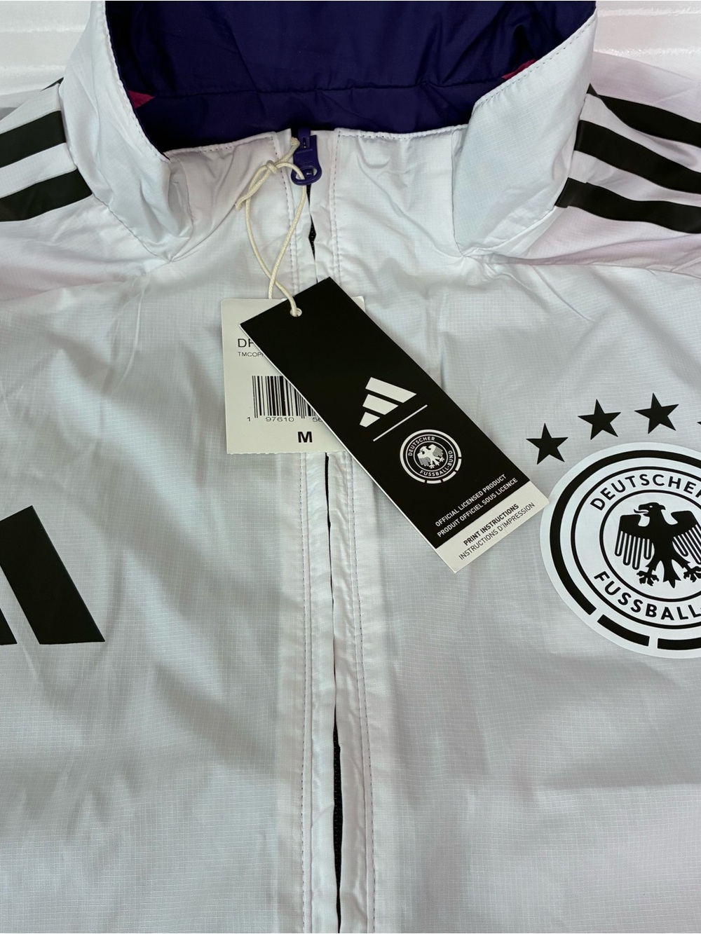 adidas Official Germany Football Reversible White/Purple Jacket Men’s M NEW! - Picture 3 of 11